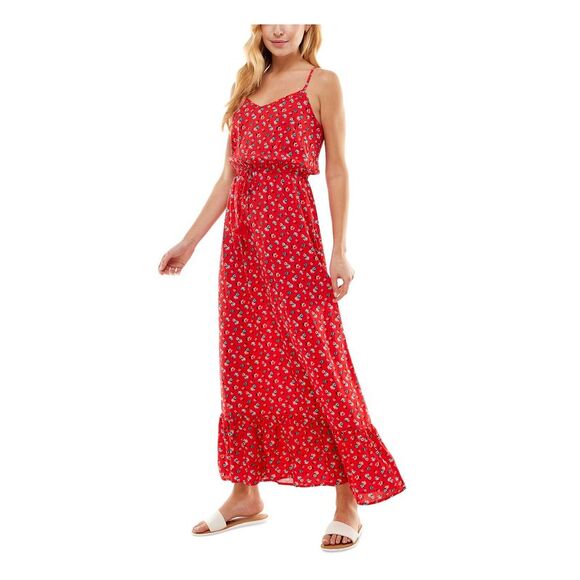 KINGSTON GREY Womens Red Tie Adjustable Peplum Hem Pullover Maxi Dress S - Picture 3 of 4
